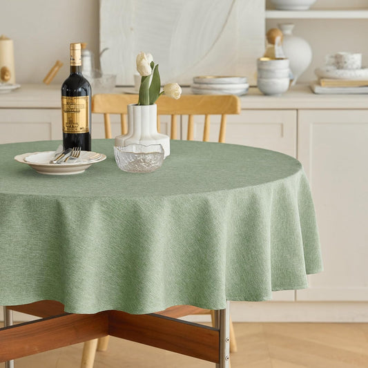 Decorelia Faux Linen Round Tablecloths 60 inch, Waterproof Decorative Washable Texture Rustic Circle Table Cloth Cover for Dining Kitchen Party Farmhouse Outdoor(Round (2-4 Seats),Sage Green)