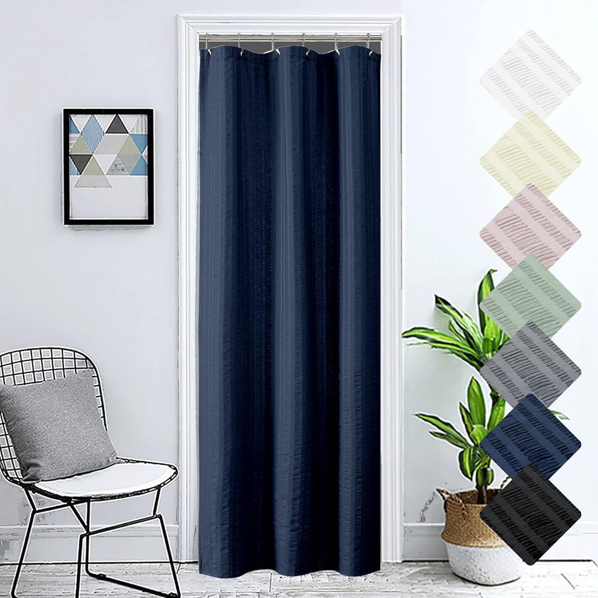 Moga Navy Blue Fabric Shower Curtains for Bathroom - Blue Hotel Spa Polyester Cloth Bath Curtain with 12 Holes, 72x72, Machine Washable, Navy Blue
