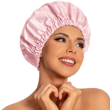 Reusable Shower Cap for Women, Large Waterproof Shower Bonnet Washable Elastic Band Bath Hair Hat for Long Hair, Braids(Green)