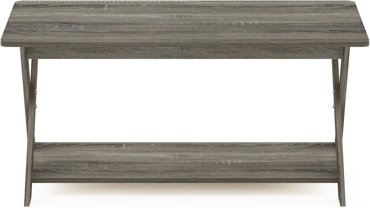 Furinno Modern Simplistic Criss-Crossed Coffee Table, 35.4 in x 19.6 in x 16 in, French Oak Grey