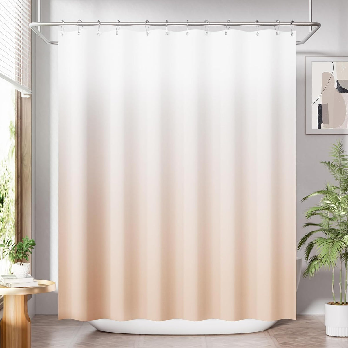 Shower Curtain, Cloth Ombre Black Shower Curtain Set with 12 Hooks, Washable Fabric Black and White Shower Curtain, Rustic Farmhouse Bathroom Shower Curtain, 72x72 Inches