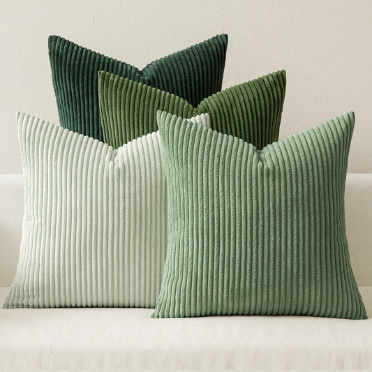 MIULEE Boho Farmhouse Sage Green Throw Pillow Covers 18x18 Inch Set of 4 Mordern Nordic Cushion Covers Soft Corduroy Spring Home Decor for Couch Bed Sofa Living Room Forest Green