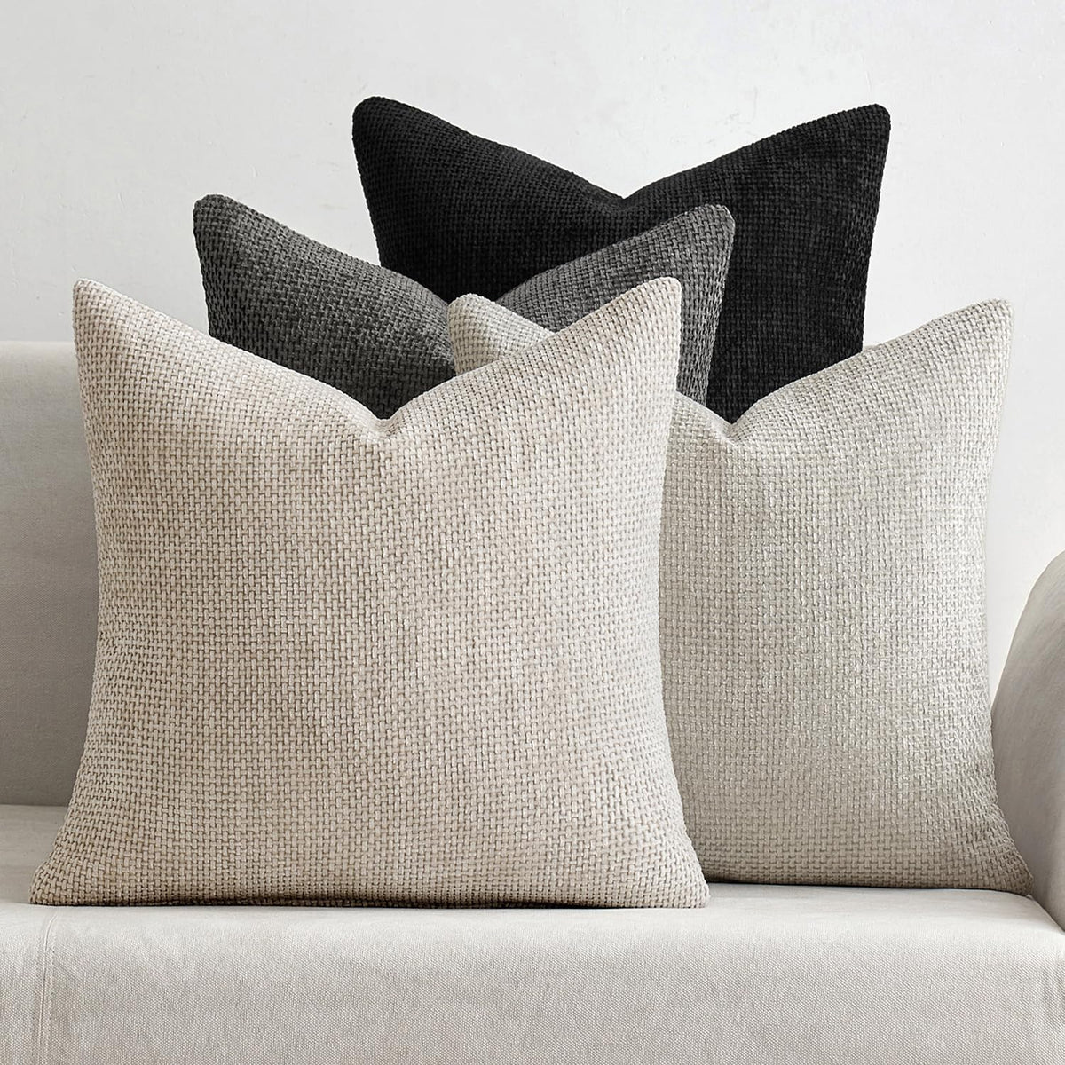 MIULEE Pack of 4 Couch Throw Pillow Covers 18x18 Inch Neutral Soft Decorative Chenille Pillow Covers Farmhouse Boho Cushion Covers for Mid Century Modern Spring Home Decor Sofa Bedroom Living Room
